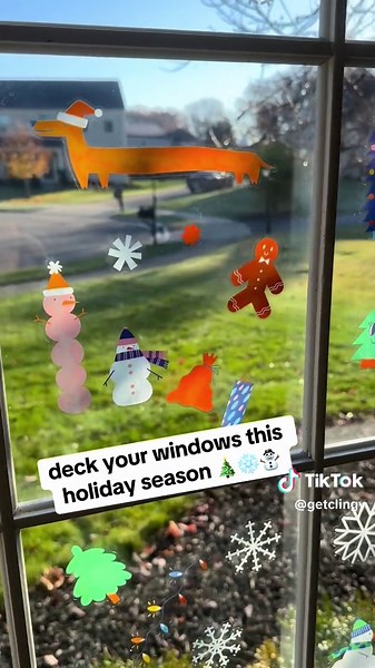 Deck your windows this holiday season with window clings! Removable and reusable, season after season. #stockingstuffers #christmasdecor #holidaycountdown #toddlersoftiktok #messfree