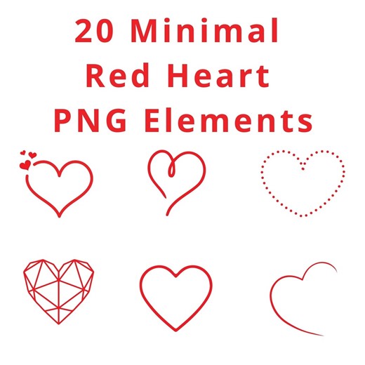 20 Minimal Red Heart PNG Elements | Valentine Heart Clipart | Hand Drawn Heart Icons | Transparent Background - Etsy