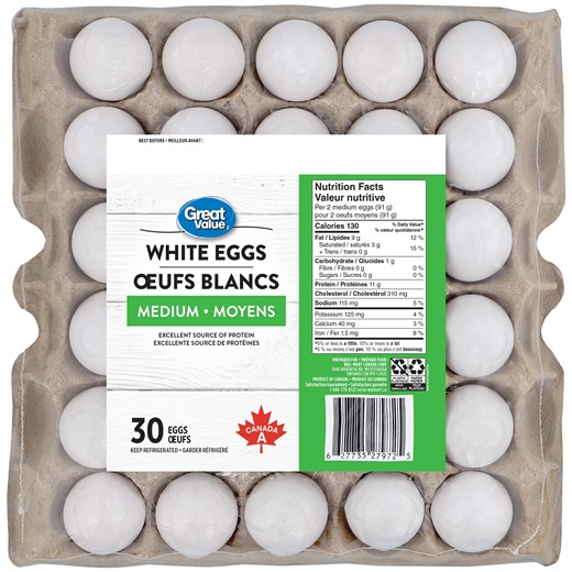 Great Value Medium White 30 Eggs, 30 Count Eggs - Walmart.ca