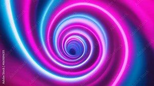 A neon spiral vortex with vibrant pink and blue light streaks creates a dynamic and mesmerizing visual effect. The swirling pattern evokes movement and energy, offering a futuristic, abstract