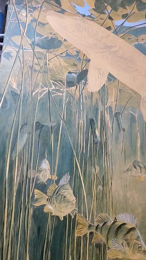 Great excitement in the studio with a new pike and perch painting in progress. This is the initial first layer of underpainting, with everything painted in green to establish the tone, form and refine the initial drawing as I go. They're always great paintings at this stage, as all the potential is still there and there tends to be little of the doubt that comes later ! Apologies for the banging in the background but that's the builders hard at work, replacing our tired old roof.... | David Mill