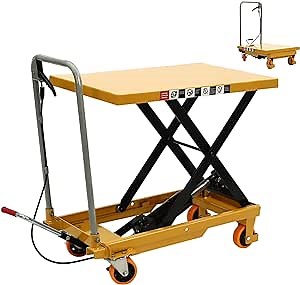 Hydraulic Table Cart, 500lbs Capacity Cart Lift Table Cart, Manual Scissor Lift Table, Elevating Hydraulic Cart - with 4 Wheels and Foot Pump - 30.5" Lifting Height, Yellow