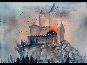 Aquarellschule ellathefay: nächtliche Burganlage - Speed Painting Concept Art