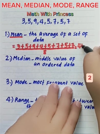 46K views · 1.9K reactions | Math Review: Measures of Central Tendency MEAN, MEDIAN, MODE, RANGE #math #mathematics #mathvideo #mathviral #mathreview #mathwithprincess | Math with Princess | Facebook