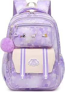 Cute Girls Backpack - Stylish School Bag for Students Versatile Chic and Splash-Proof with Multiple Pockets（17inch Purple）