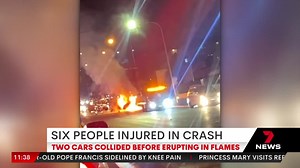 A fiery crash has seen six people taken to hospital after two cars collided in Liverpool late yesterday. One of the cars erupted in flames, as witnesses raced to the rescue. More Details: https://7news.link/3rTtVxF 7NEWS at 6pm. #Liverpool #7NEWS | 7NEWS Sydney