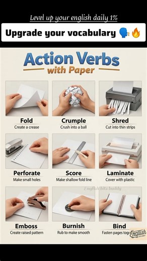 English Vocabulary Lesson: Verbs Used for Paper Crafts & Office Work #shorts