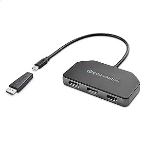 Cable Matters 101065, Mini DisplayPort/DisplayPort Splitter (2 DP + 1 HDMI), DP MST Hub with 2X Display Port and 1x HDMI for Windows, NOT Compatible with macOS