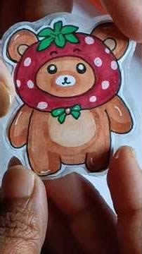 cute strawberry bear| handmade sticker|diy sticker