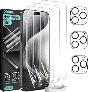 [3+3 Pack Hydrogel Film Screen Protector for iPhone 15 Pro Max(NOT Glass) with Tempered Glass Camera Lens Protector, Soft TPU Transparent Protective Screen Protector Film