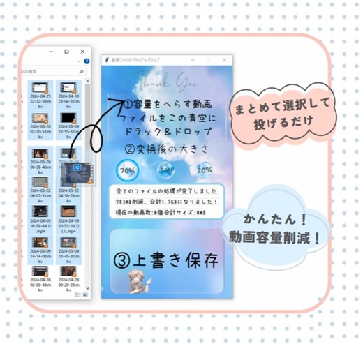 動画をドラック＆ドロップでまとめて容量削減ソフト！【VRCにおススメ！】