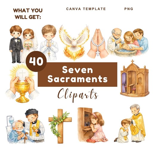 Seven Sacraments Cliparts PNG - Baptism, Communion, Confirmation, Confession, Matrimony, Holy Orders, Annointing of the Sick - Etsy