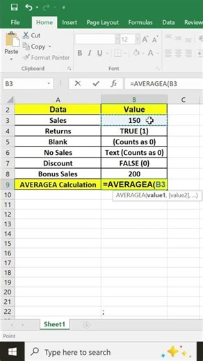 AVERAGEA Function in Excel | Calculate Average with Text & Numbers (Easy Tutorial