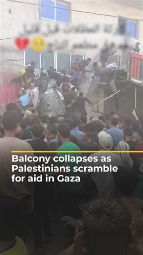 423K views · 11K reactions | Video shows the moment a balcony collapsed in Gaza, as desperate Palestinians scrambled to reach an airdropped aid pallet. | Al Jazeera English | Facebook