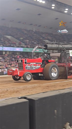 The "Red Revolver" 4.1 Limited Pro Stock Tractor pulling in Freedom Hall at the 2025 National Farm Machinery Show Championship Tractor Pull #tractorpulling #turbocharged #horsepower #motorsport #sledpull | Pulling Texas