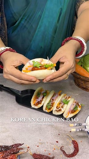 Soft Open Bao Stuffed W/ Korean Chicken From Scratch #food #koreanchicken