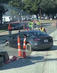 185 reactions · 37 comments | A Tesla got stuck in wet cement in Texas  | Fails | Facebook