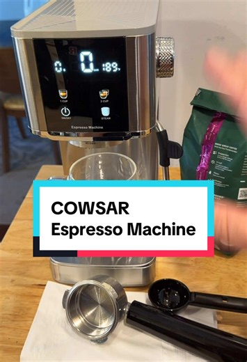 COWSAR Espresso Machine Review: Looks amazing. Stainless steel. Brews incredible espresso. Steam arm for cappuccino! Amazing espresso! #tinoreviews #cowsar #espressomachine #tiktokshopstockup #tiktokshopcreatorpicks
