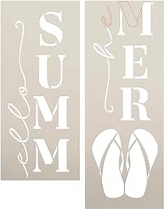 Hello Summer with Flip Flops Tall Porch Sign Stencil by StudioR12 | DIY Outdoor Summer Home Decor | Craft & Paint Vertical Wood Leaners | Select Size (4 ft)