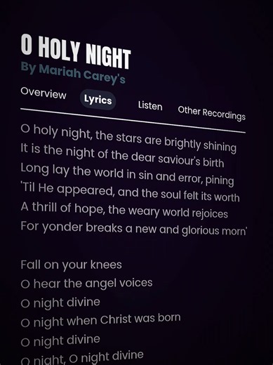 O Holy Night Mariah Carey lyrics - full English lyrics