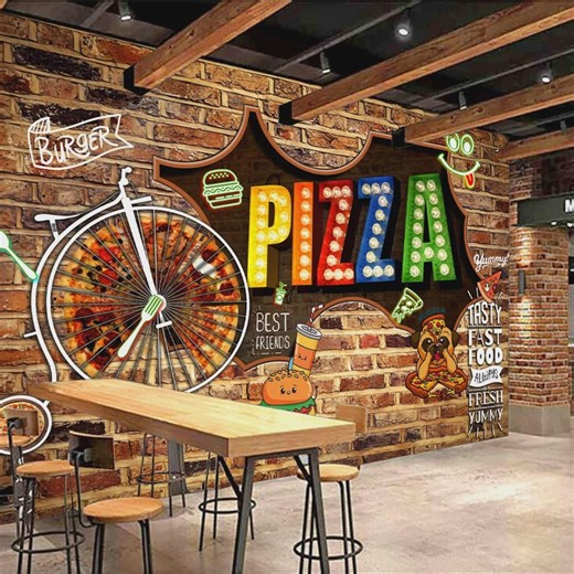 Pizza Restaurant Wall Mural – Fast Food Cafe Interior Decor, Street Food Graphics (JPEG) - Etsy