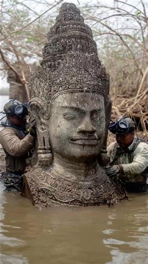 Giant Stone Idol Unearthed Beneath Flooded Forest in Vietnam