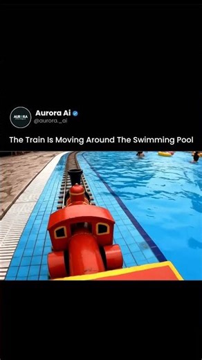 Mini Train Circling a Pool 🚂🏊 | Oddly Satisfying AI Scene