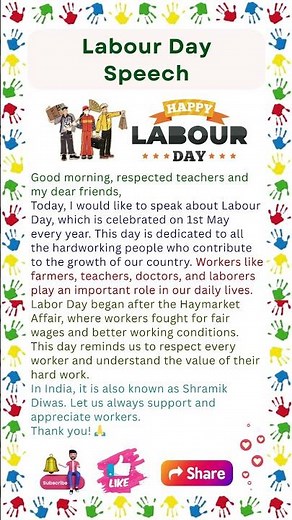 Labour Day Speech in English | 1st May Speech | International Workers Day | Paragraph on Labour Day