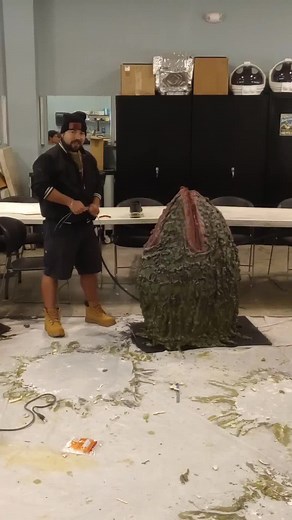 making props for a show in class. so much fun creating the alien egg @Full Sail University. #alien #egg #green #film #prop
