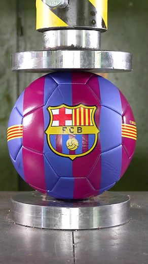 Soccer Ball Under Hydraulic Press - Satisfying FC Barcelona Experiment