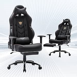 Big and Tall Gaming Chair with Footrest 350lbs, Computer Gamer Chair, High Back PC Gaming Chairs with Wide Seat, Lumbar Support, Armrest for Adults-Black