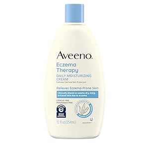 Aveeno Eczema Therapy Daily Moisturizing Cream for Sensitive Skin, Soothing Lotion with Colloidal Oatmeal for Dry, Itchy, and Irritated Skin, Steroid-Free and Fragrance-Free, 12 fl. oz