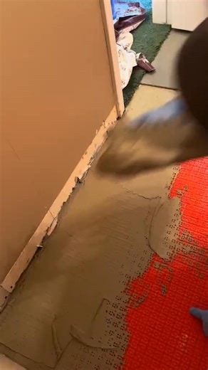 Tiling the bathroom floor! Next up I’ll cover the floor, add some can lights, and patch the drywall. #BathroomRemodel #TileInstallation #HomeImprovement #DIYProject #Renovation | Kiefer Kelson