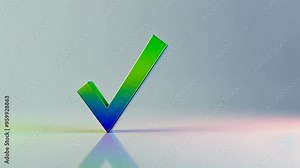 Green and blue gradient check mark on reflective surface