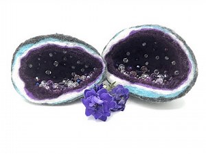 Wet and needle felted amethyst geode