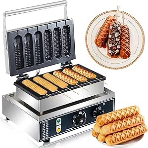 Commercial Waffle Stick Maker, 6PCS 1600W Waffle Baker Machine, Non-Stick Stainless Steel Corn Hot Dog Waffle Iron with Temp and Time Control, Perfect for Restaurant Bakery Snack Bar Family
