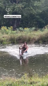 97K views · 2.7K reactions | Riding in the rain, swimming in jeans — some moments are worth getting soaked for. Who else wishes they were here?  @daniellesimonetti331 #horses #horsetraining #horsetrainer #horselovers #libertyhorsemanship #showjumping #naturalhorsemanship #liberty #libertyhorsetraining #swim | Horse Lovers | Facebook