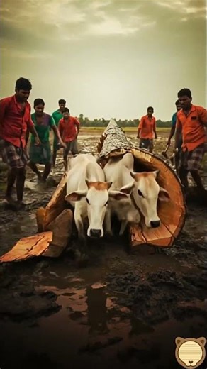 Cows trapped in wooden logs💔