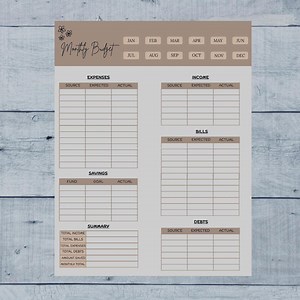 Monthly Budget Planner Template for Canva. Minimalist Financial Tracker. Printable and Digital Download - Etsy