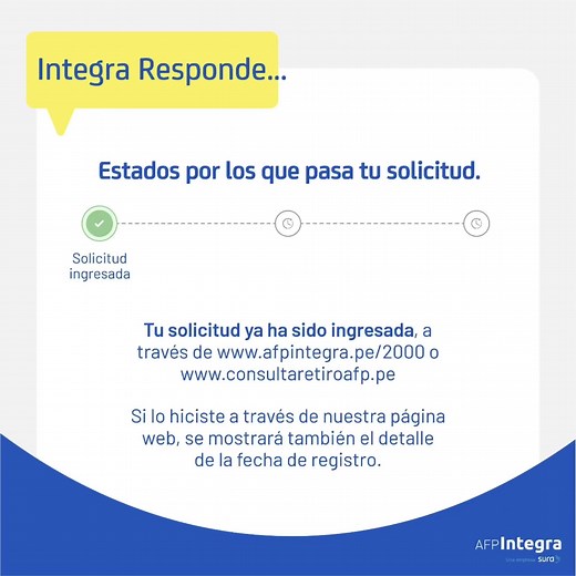 Integra Responde: un espacio para resolver tus dudas. Recuerda que puedes conocer el estado de tu solicitud de retiro ingresando a www.afpintegra.pe | AFP Integra