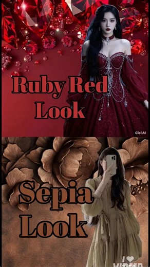 Ruby Red Look ♥️🆚🤎 Sepia Look/nails💅🏻/heels👠/eyes👀/lips/👄dress👗/earrings✨/.etc#short video#trending#