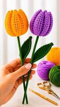 Crochet Tulip Flower 🌷 Fast Step-by-Step Pattern | 3D Yarn Flower Tutorial