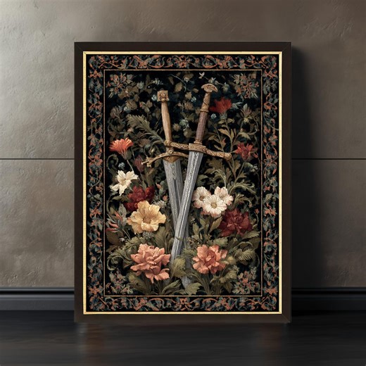Dark Medieval Botanical Wall Art, Gothic Dark Maximalist Fantasy Canvas - Etsy