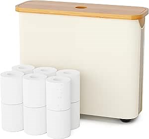 Toilet Paper Storage Basket with Lid,Bamboo Toilet Paper Storage,Foldable Toilet Paper Baske,Waterproof Free Standing Toilet Paper Holder with Storage.