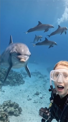 🐬🌊 An Incredible Moment Swimming with Dolphins in the Deep Blue Ocean! 💙#shorts
