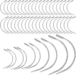 50 Pcs Curved Leather Needles,Curved Leather Hand Sewing Needles with 7 Sizes,Upholstery Needles for Leather Carpet or Canvas Repairing or Craft Projects