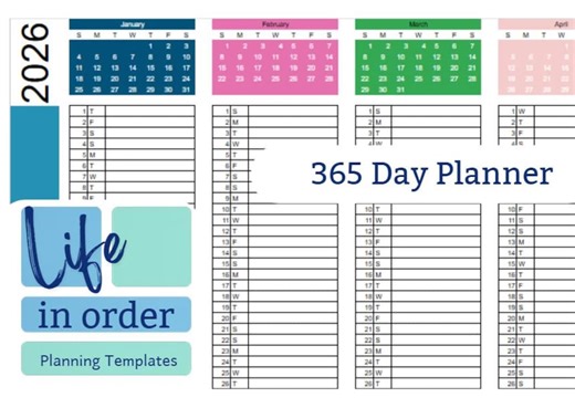 2026 365-day Planner Template (google Sheets) | Annual Calendar, Event Tracker, At-a-glance Print - Etsy