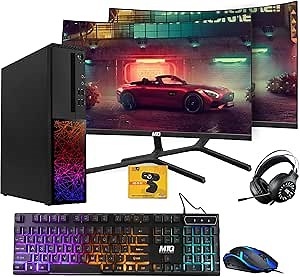 TechMagnet Gaming Desktop PC, Intel i5 6th Gen, Galaxy, 16GB RAM, 1TB SSD, MTG New Dual 24 Inch Curved Monitor, RX 550, RGB Keyboard Mouse, Headphone, Webcam, Windows 11 (Renewed)