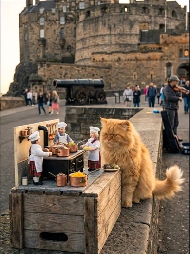✨ Europe | Edinburgh Castle Dreams ✨ You won't believe what happens in Europe | Edinburgh Castle! 😱👇 Experience Miniature scene where the miniature characters are working like in a kitchen cooking a dish that is aligned to the place, miniatures are dressed like a cook. With a nice background lively music. And a real-life cute Persian cat like Garfield sited near the miniature while watching and moving its tail. like never before. The vibes at Europe | Edinburgh Castle are absolutely unmatched.