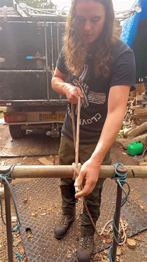 Adam Perry on Instagram: "I wouldn’t be able to tie this one handed flying clove hitch without the help of this T-shirt, isn’t it Incredibly masculine and stylish? Get one at @upside_down_knots #knots #skills #rope #rigging #outdoors #crafts #tricks #climb #boat"
